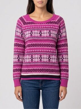 Tommy Hilfiger Pink Fair Isle Wool Blend Snowflake Sweater